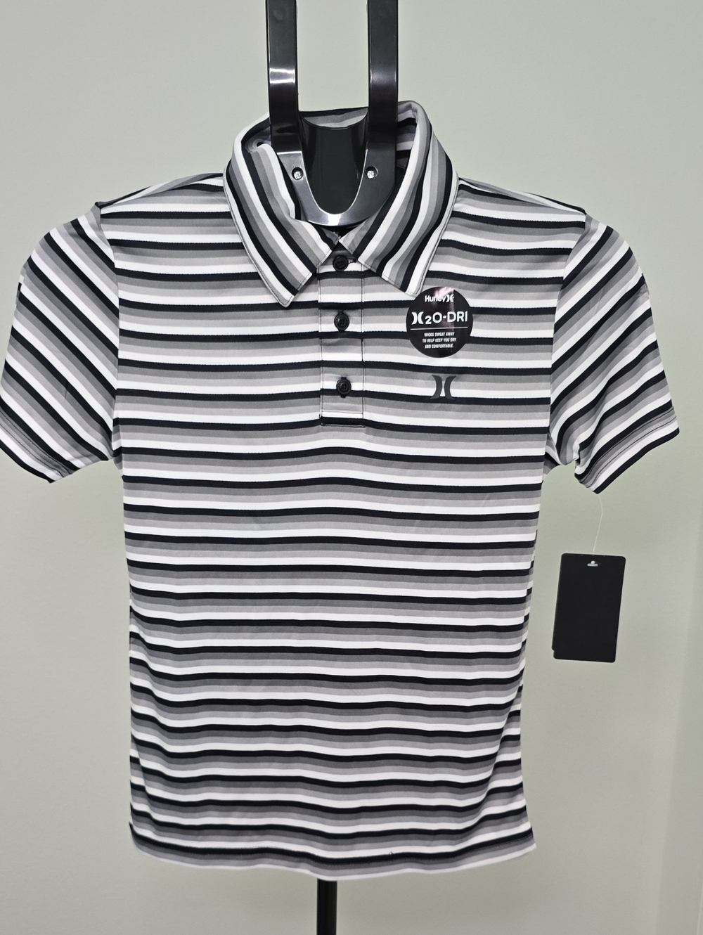 Hurley Boy’s SMALL Gray, Black & White Striped Polo